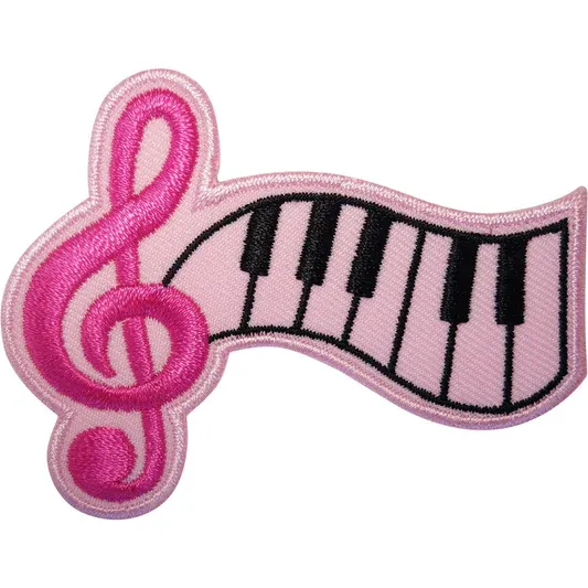 Digitizers Patch: pink music piano keyboard patch iron sew-on clothes, bag embroidered badge